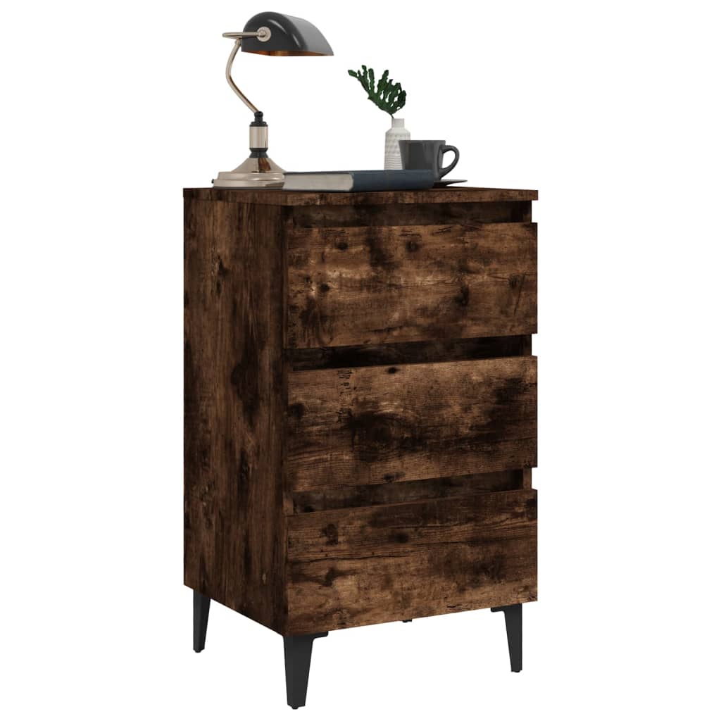 Nattbord Sengbord Røkt Eik med metallben 40x35x69 cm