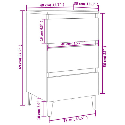 Nattbord Sengbord Brun Eik med metallben 40x35x69 cm