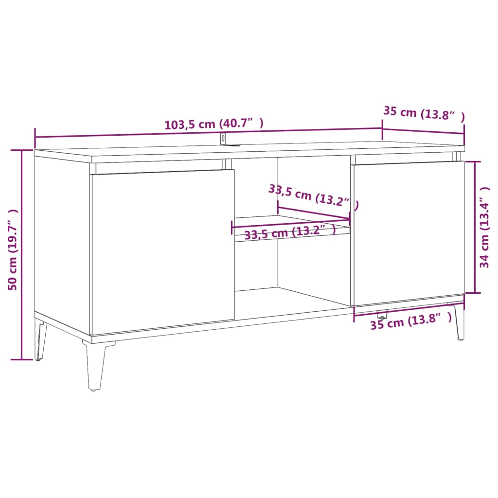 TV-Møbel Sonoma Grå TV-benk med metallben 103,5x35x50 cm