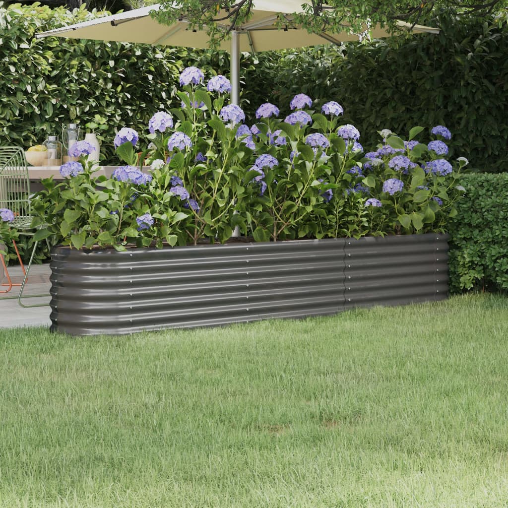 Utendørs Blomsterkasse Plantekasse Metall pulverlakkert stål 224x40x36 cm grå
