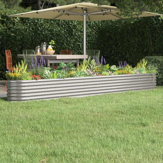 Utendørs Blomsterkasse Plantekasse Metall pulverlakkert stål 332x40x36 cm sølv