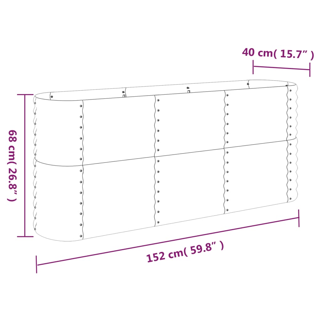 Høybed galvanisert stål 152x40x68 cm grå