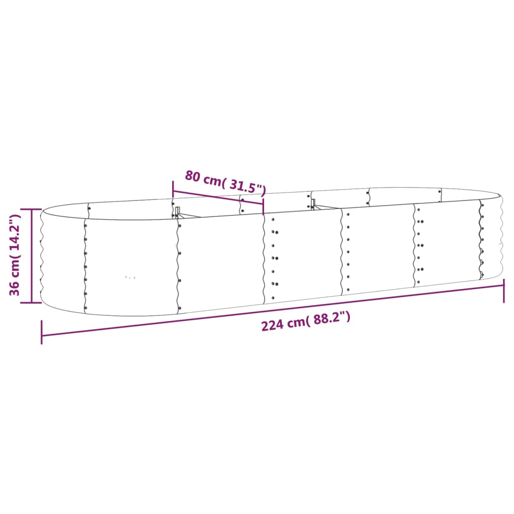 Høybed galvanisert stål 224x80x36 cm grønn