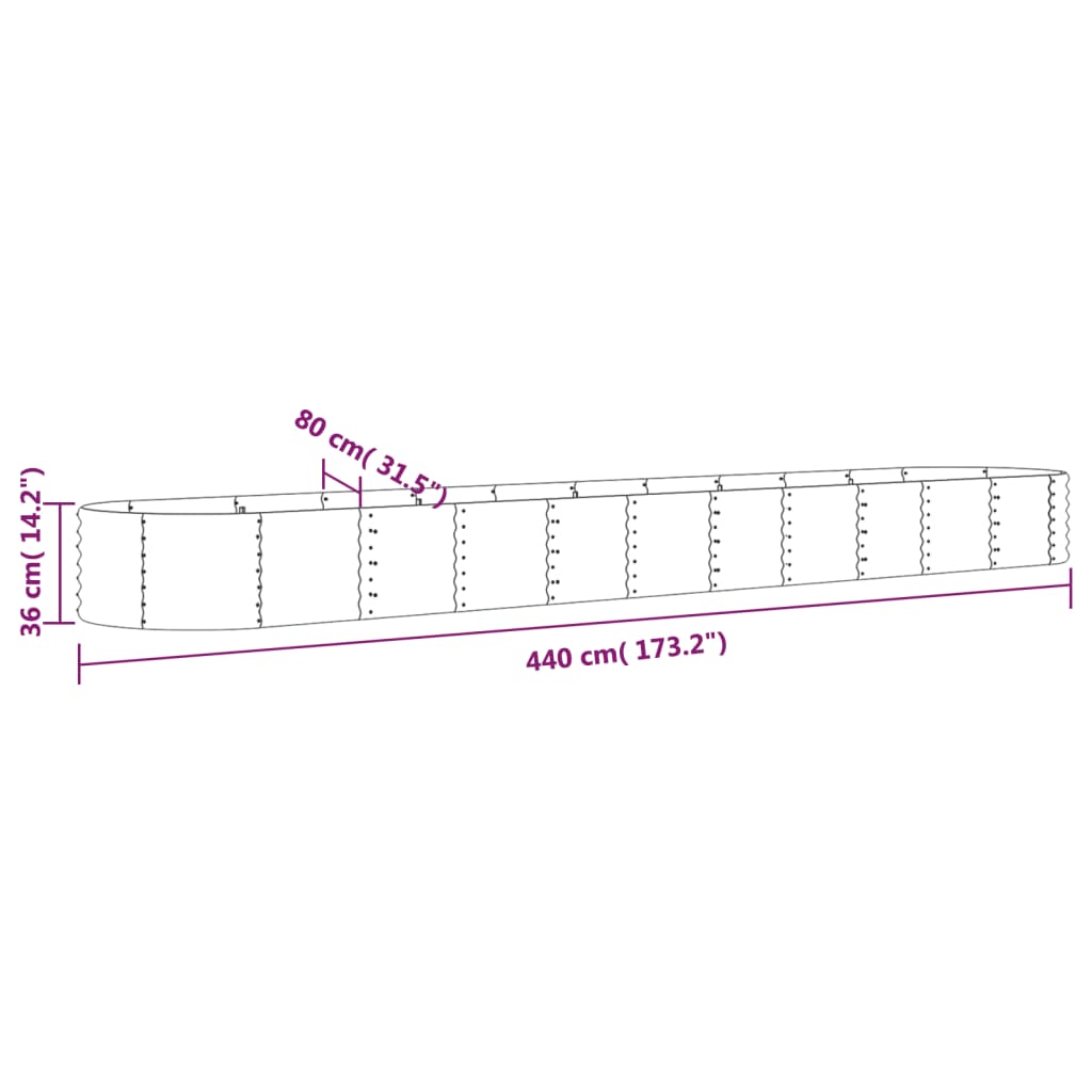 Høybed galvanisert stål 440x80x36 cm grønn