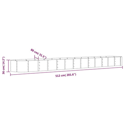 Høybed galvanisert stål 512x80x36 cm sølv