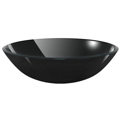 Baderomsvask med kran og trykkavløp Svart herdet glass