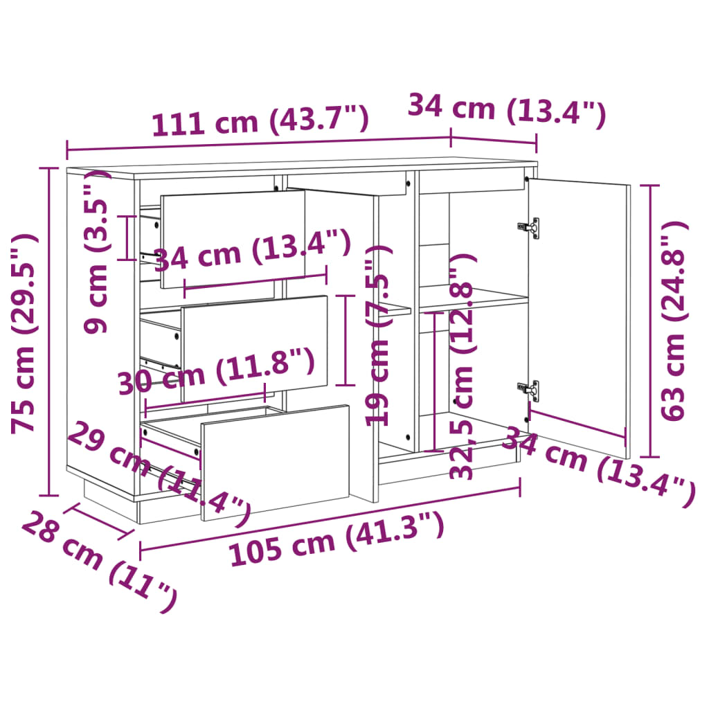 Skjenk Tre heltre furu 111x34x75 cm