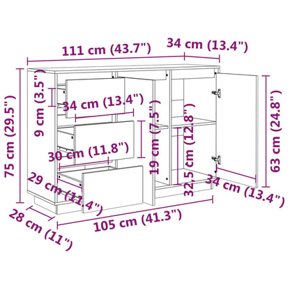 Skjenk Hvit 111x34x75 cm heltre furu