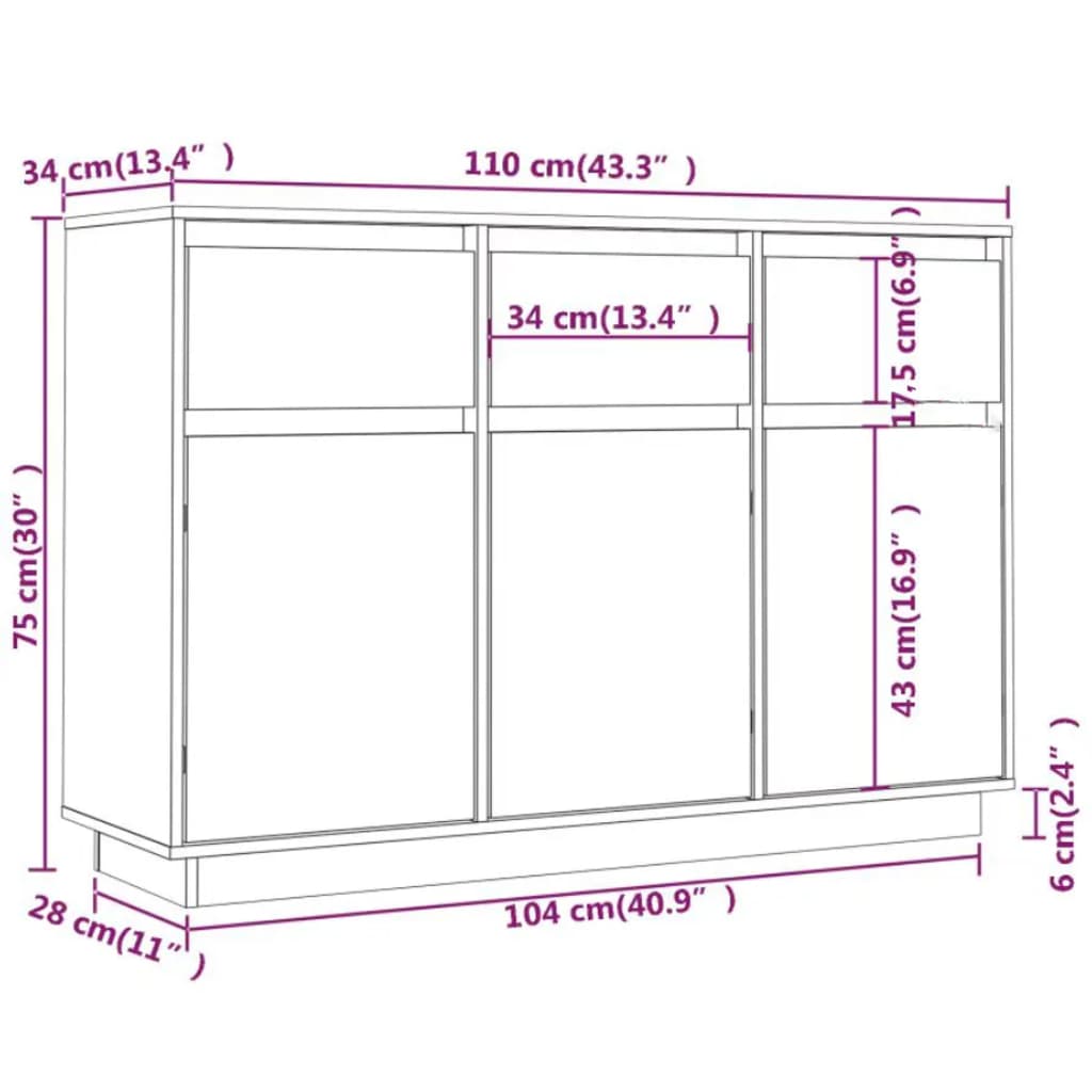 Skjenk Tre heltre furu 110x34x75 cm