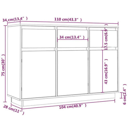 Skjenk Hvit 110x34x75 cm heltre furu