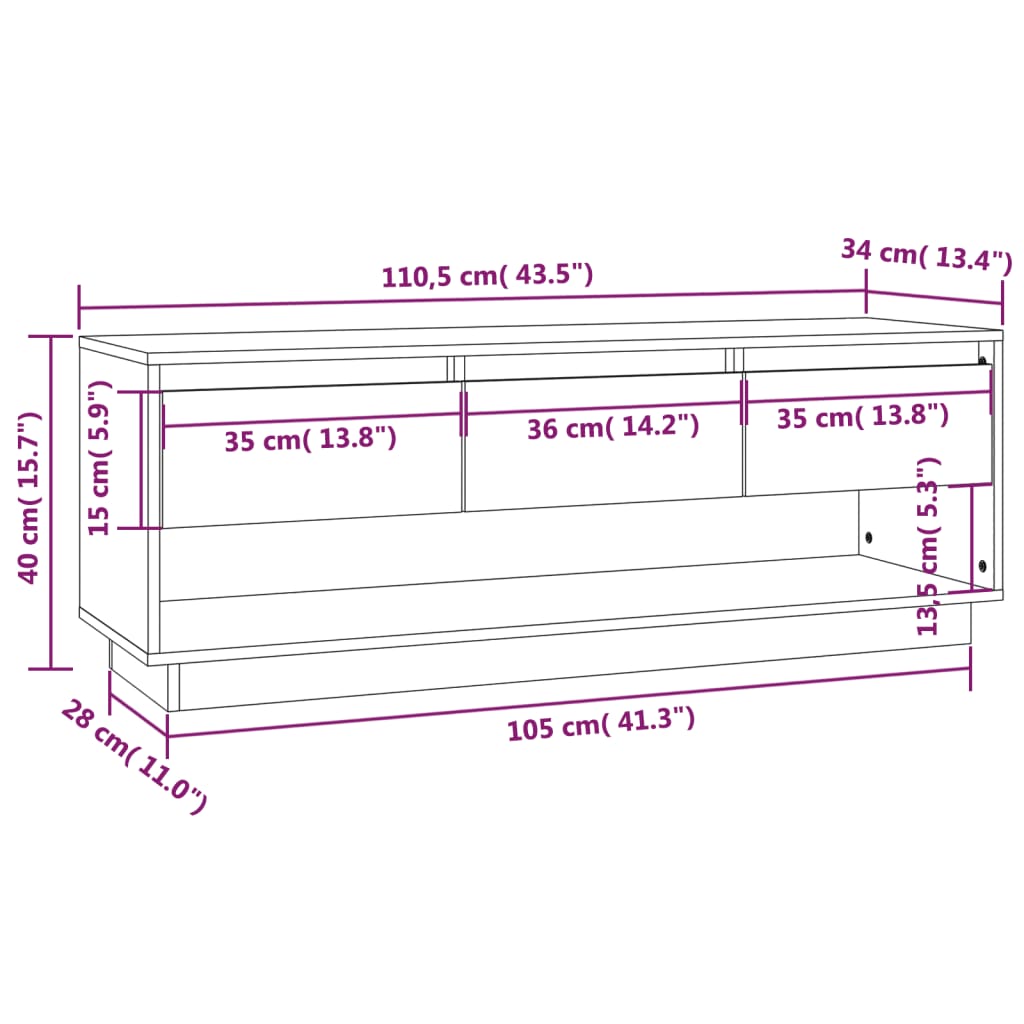 TV-Møbel Tre TV-benk 110,5x34x40 cm heltre furu