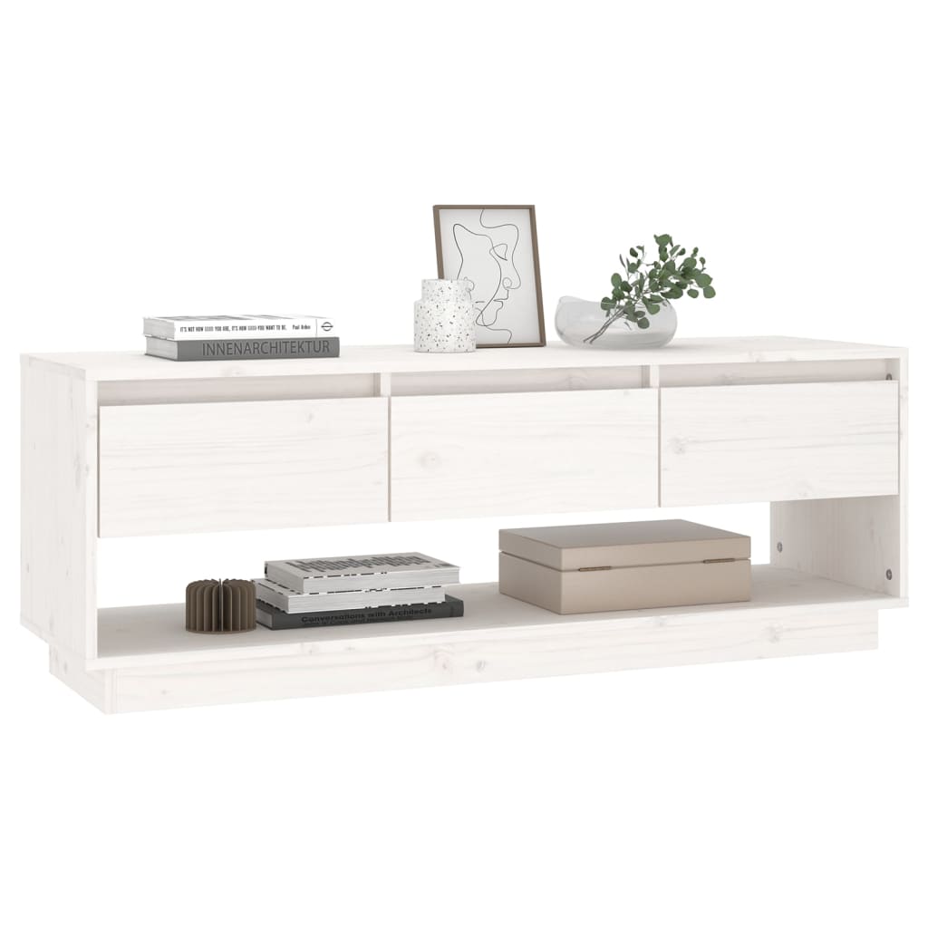 TV-Møbel Hvit TV-benk 110,5x34x40 cm heltre furu