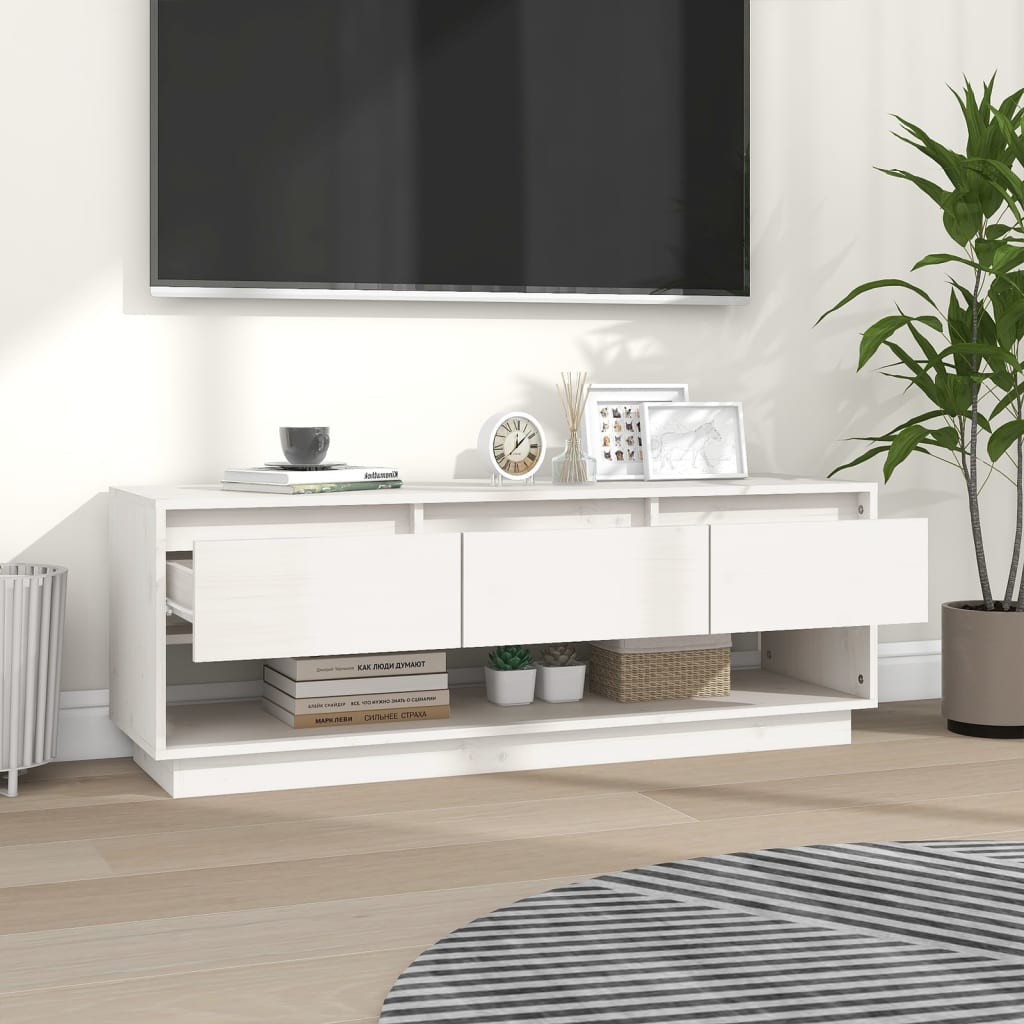TV-Møbel Hvit TV-benk 110,5x34x40 cm heltre furu