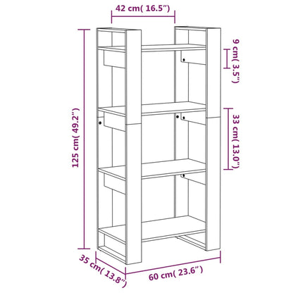 Bokhylle Honningbrun Romdeler 60x35x125 cm heltre