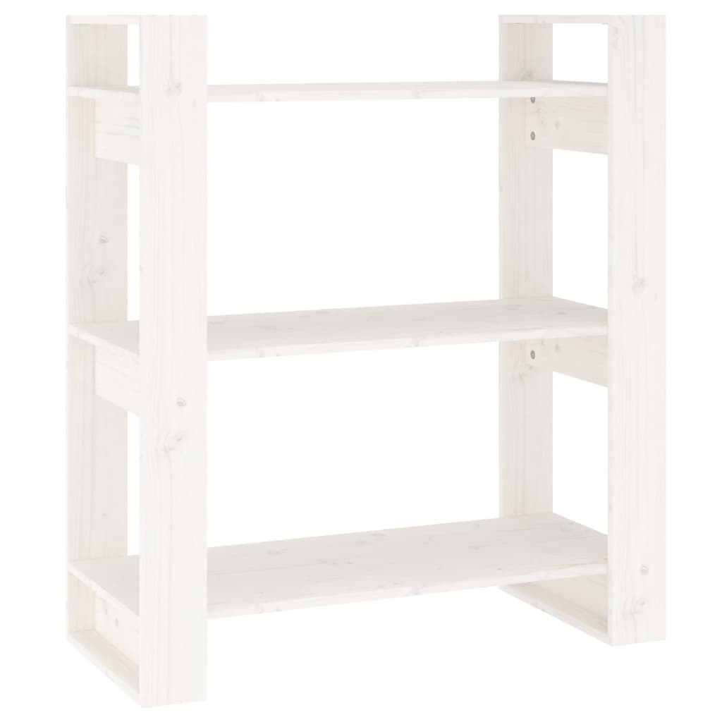Bokhylle/romdeler hvit 80x35x91 cm heltre furu