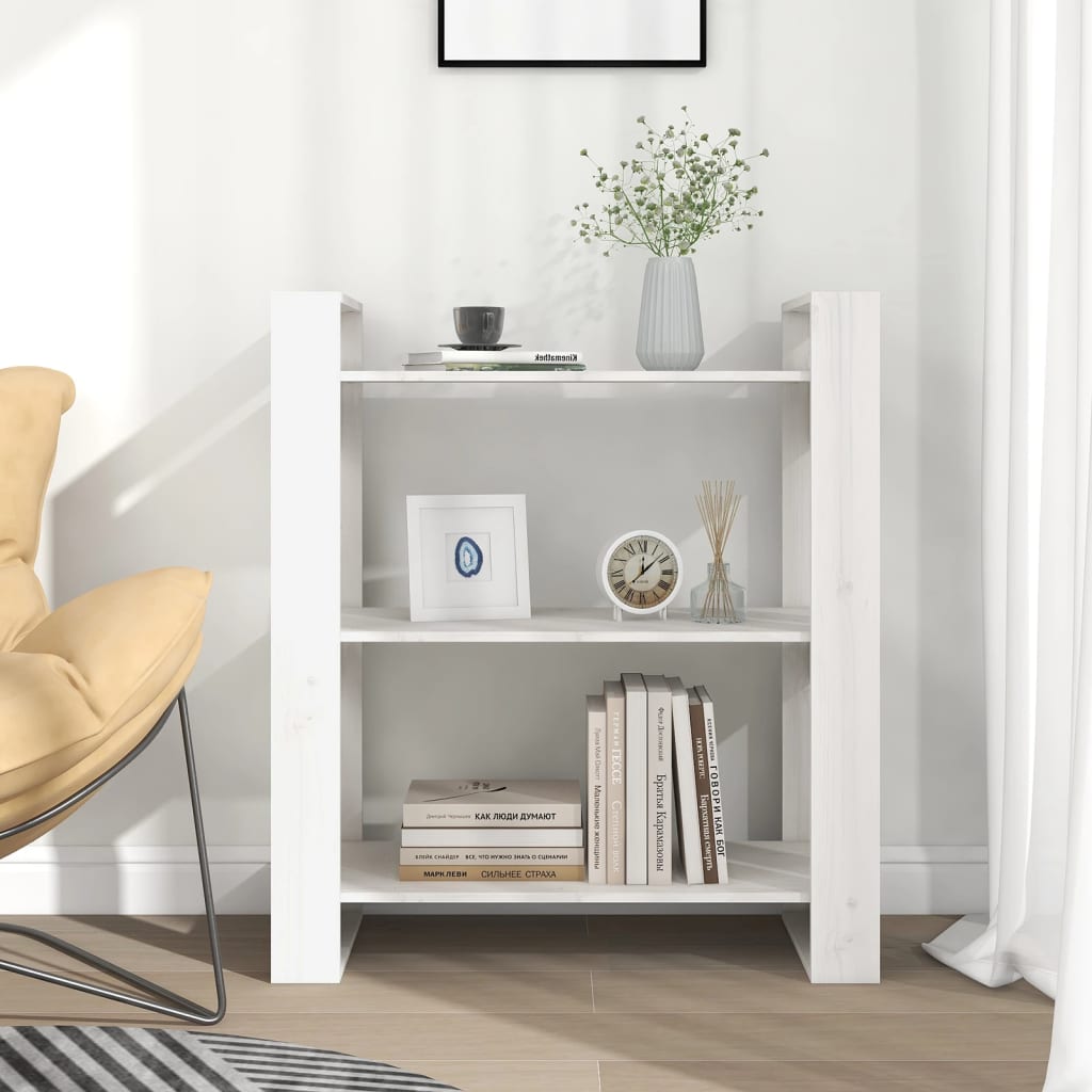 Bokhylle/romdeler hvit 80x35x91 cm heltre furu