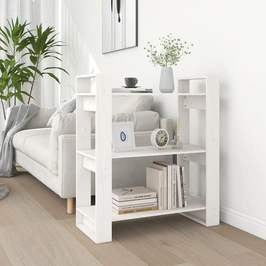 Bokhylle/romdeler hvit 80x35x91 cm heltre furu