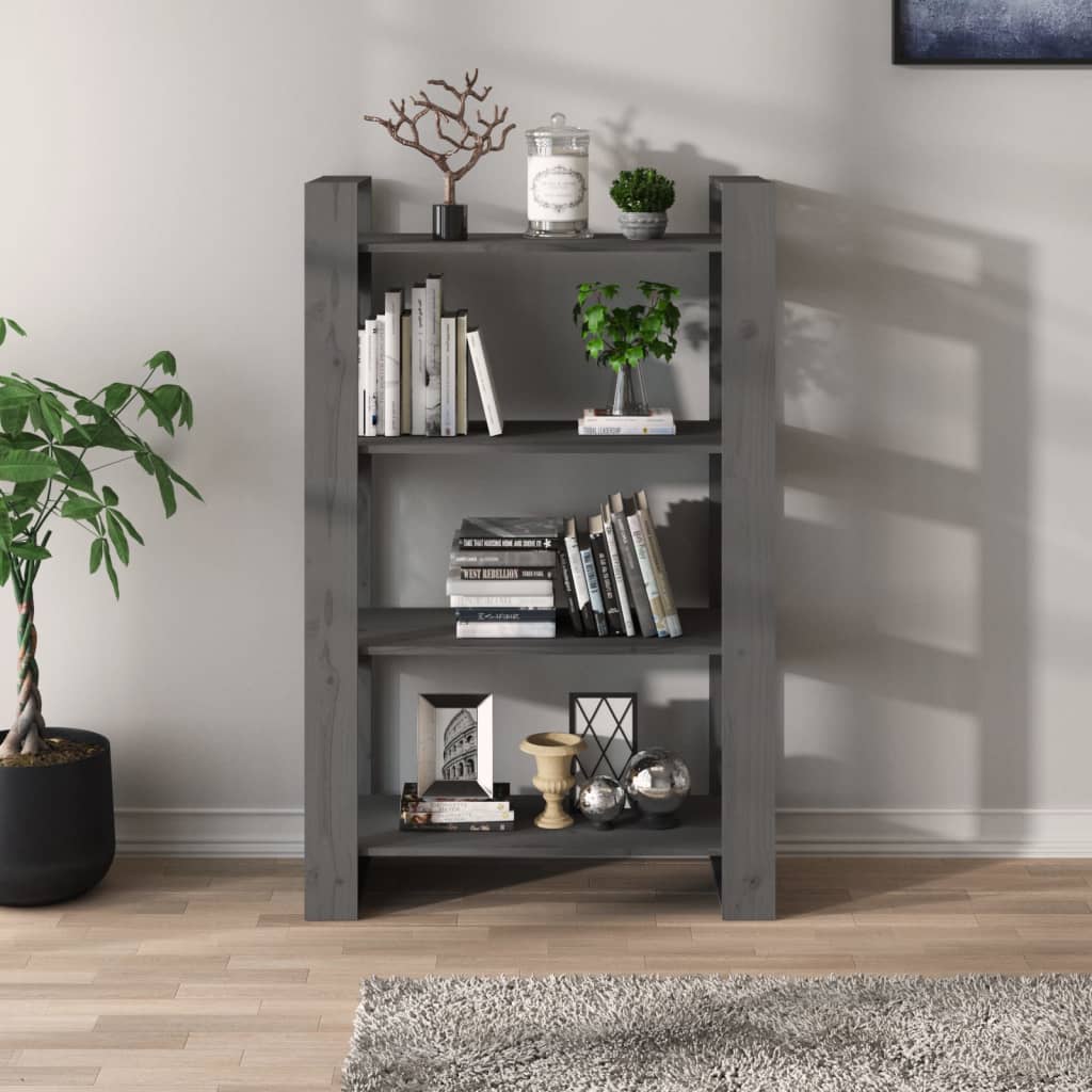Bokhylle Grå Romdeler 80x35x125 cm heltre furu