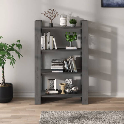 Bokhylle Grå Romdeler 80x35x125 cm heltre furu
