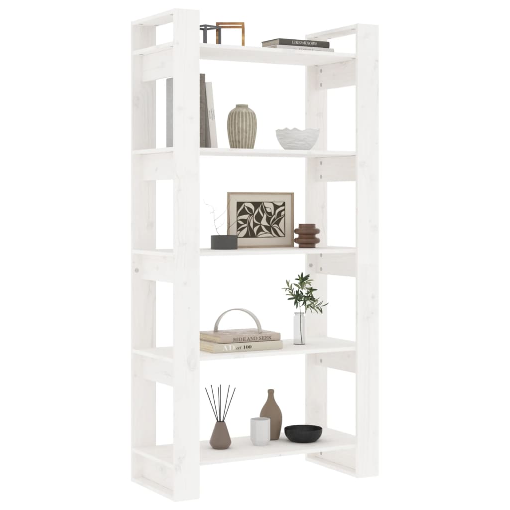 Bokhylle Hvit Romdeler 80x35x160 cm heltre furu