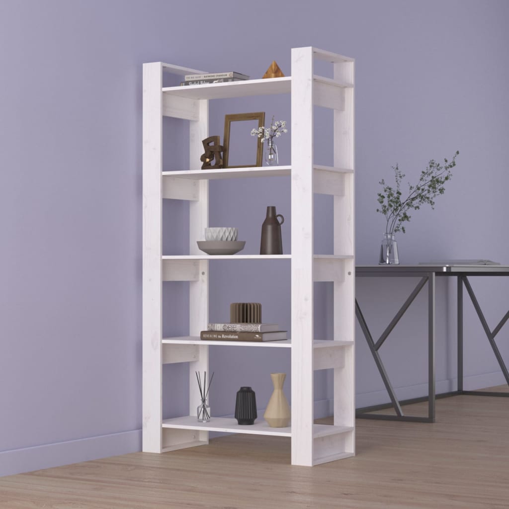 Bokhylle Hvit Romdeler 80x35x160 cm heltre furu