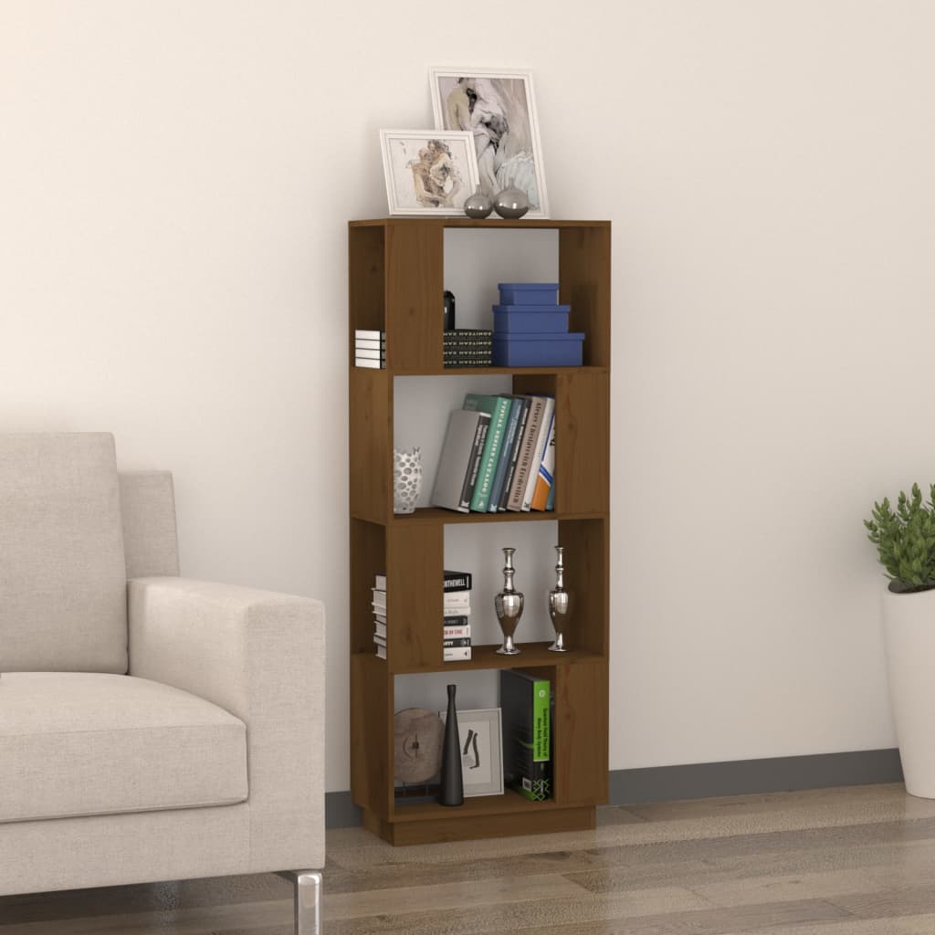 Bokhylle Honningbrun Romdeler 51x25x132 cm heltre furu