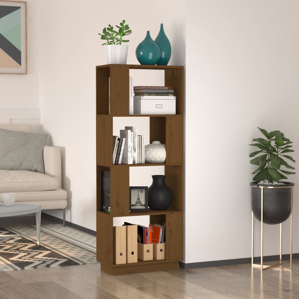 Bokhylle Honningbrun Romdeler 51x25x132 cm heltre furu