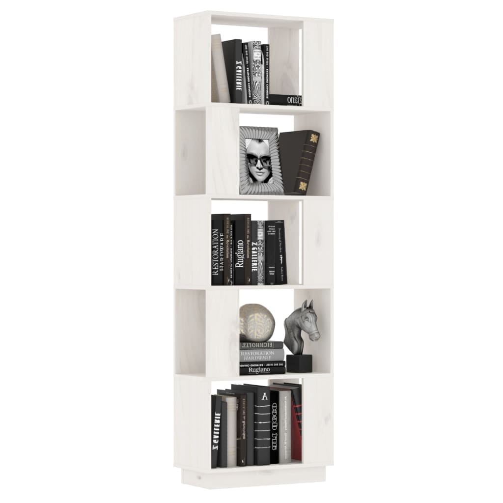 Bokhylle Hvit Romdeler 51x25x163,5 cm heltre furu