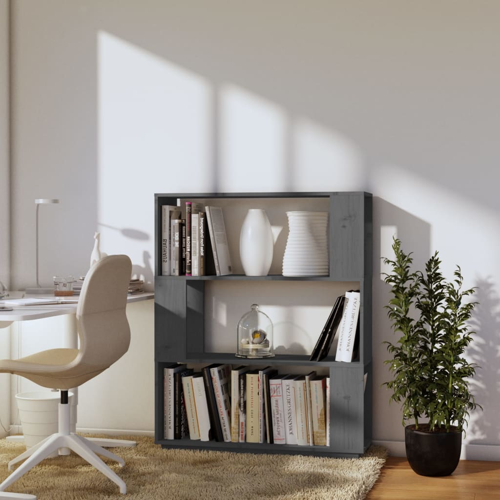 Bokhylle Grå Romdeler 80x25x101 cm heltre furu
