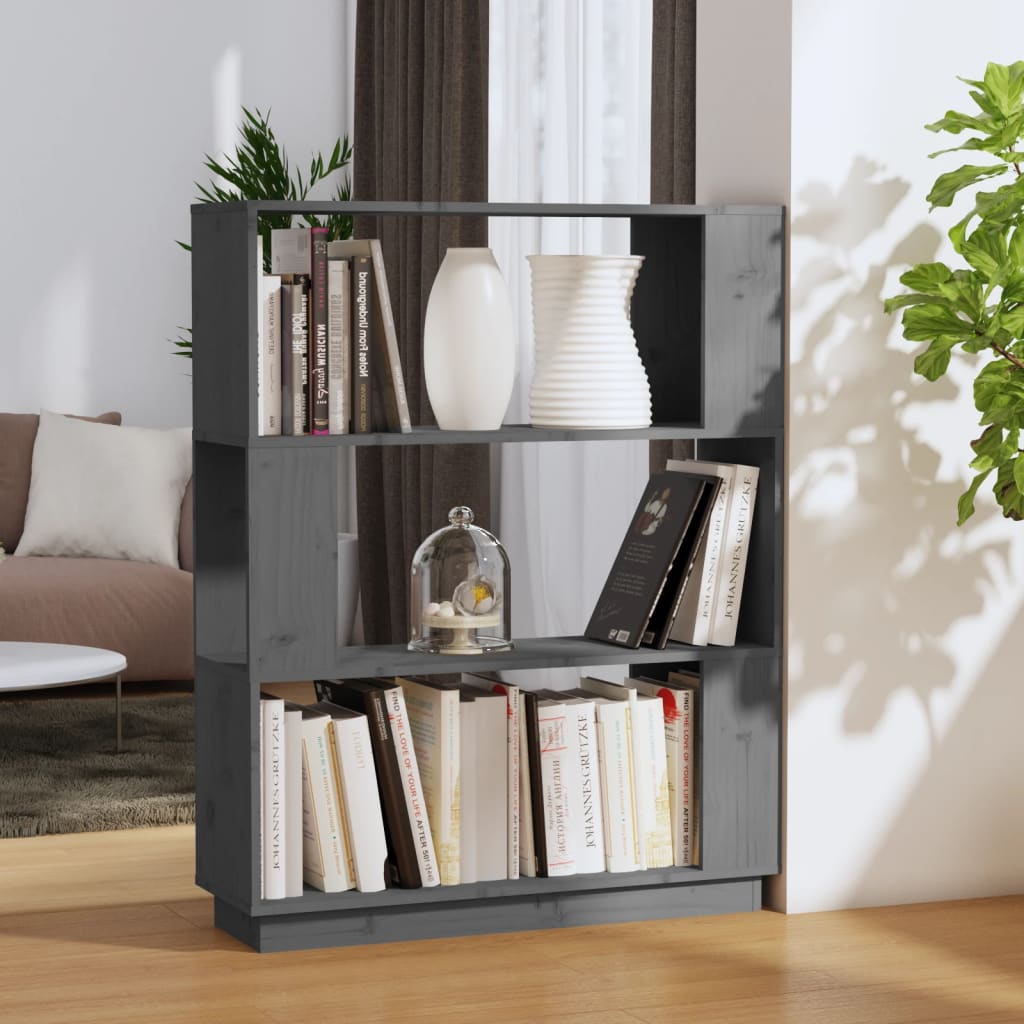 Bokhylle Grå Romdeler 80x25x101 cm heltre furu