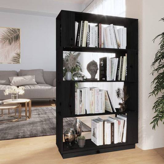 Bokhylle Svart Romdeler 80x25x132 cm heltre furu