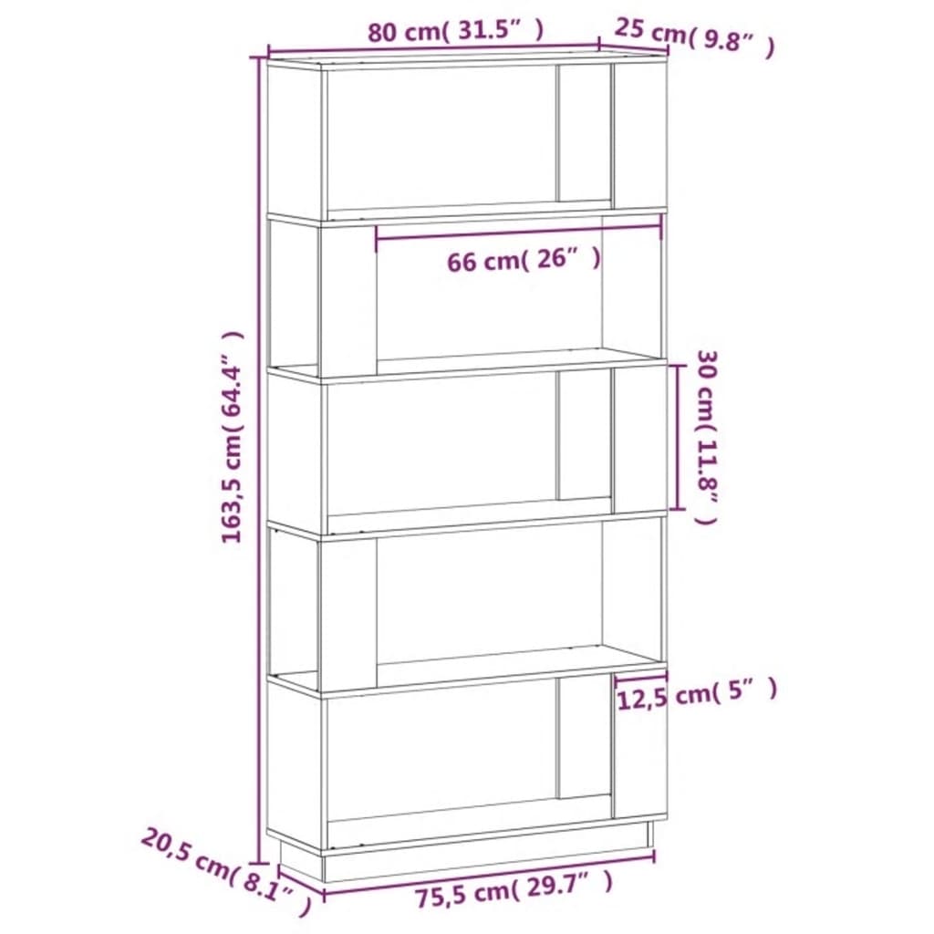 Bokhylle Tre Romdeler 80x25x163,5 cm heltre furu