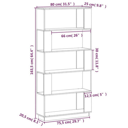 Bokhylle Tre Romdeler 80x25x163,5 cm heltre furu