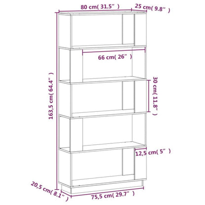 Bokhylle Hvit Romdeler 80x25x163,5 cm heltre furu
