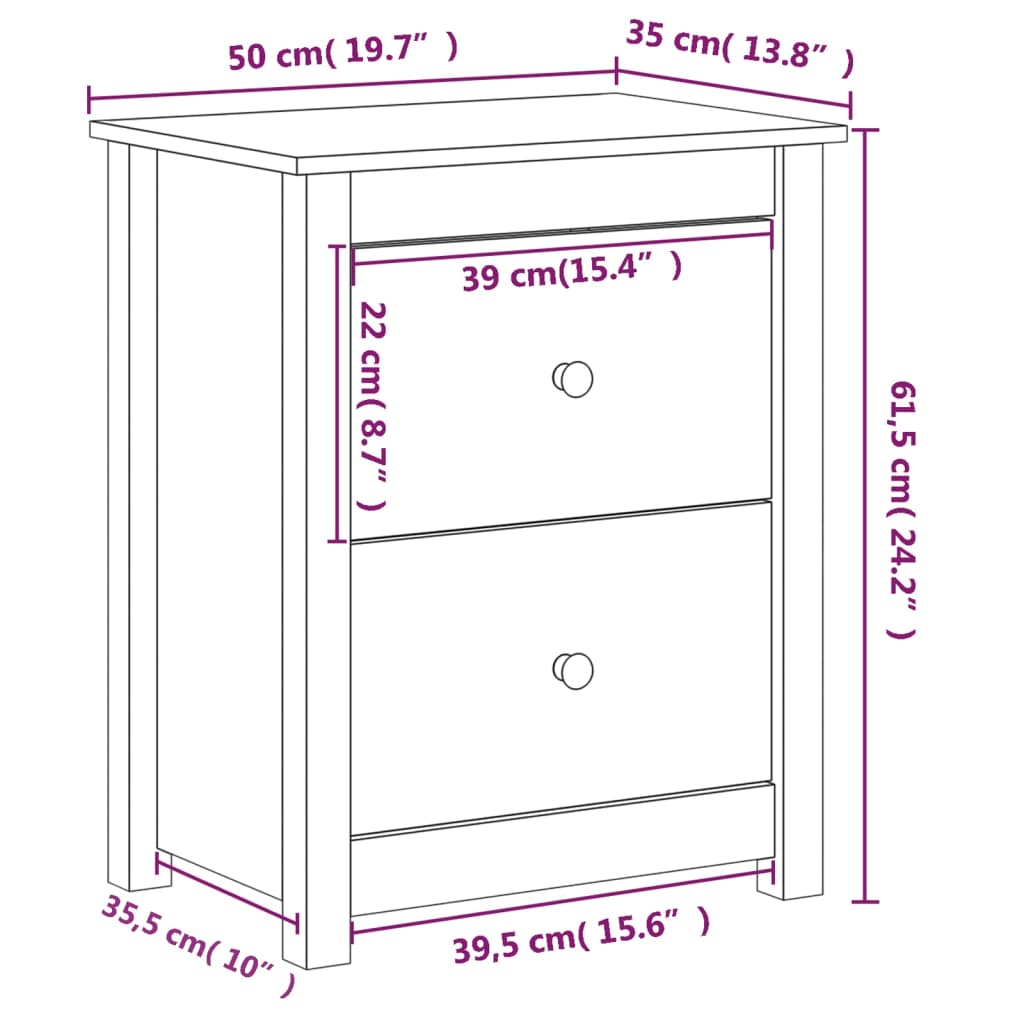 Nattbord Sengbord Hvit 50x35x61,5 cm heltre furu