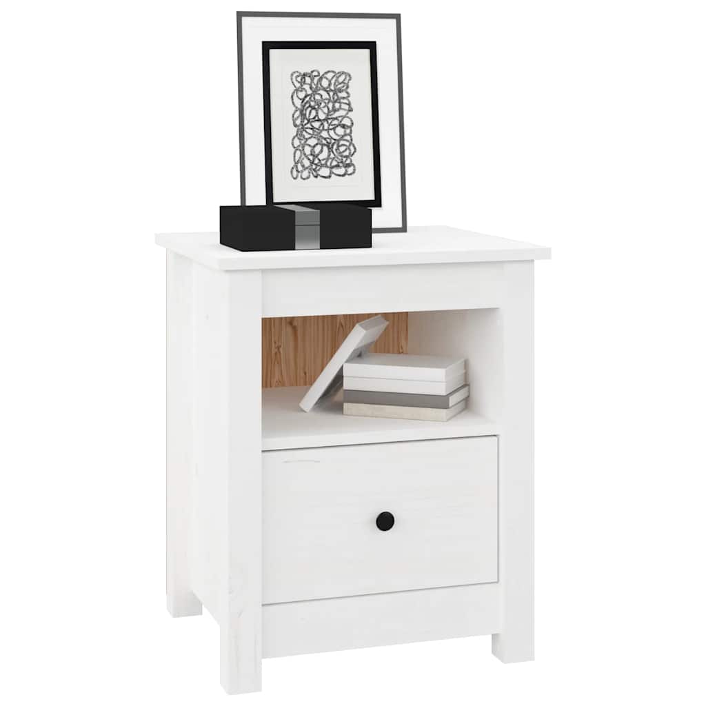 Nattbord Sengbord Hvit 40x35x49 cm heltre furu