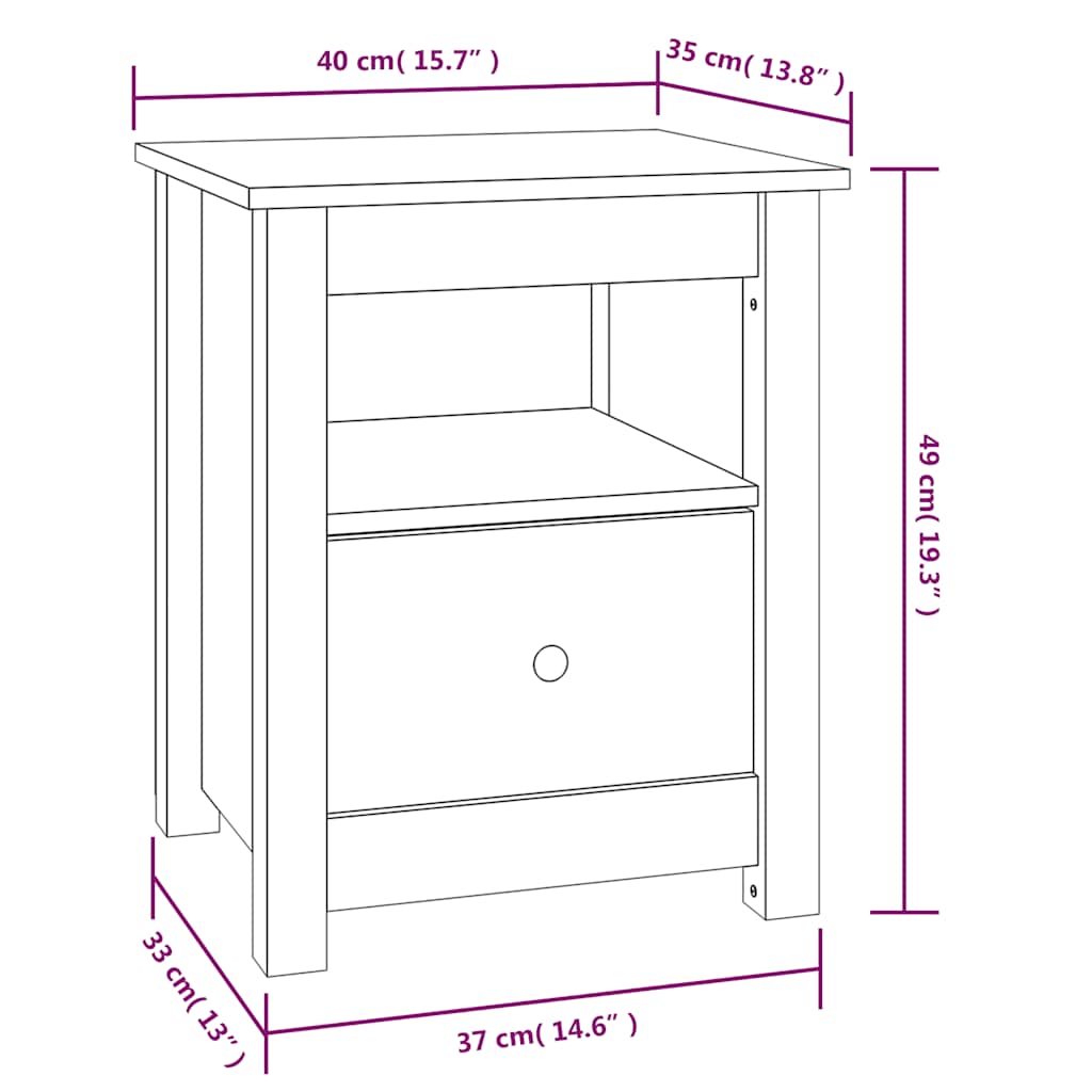 Nattbord Sengbord Hvit 40x35x49 cm heltre furu