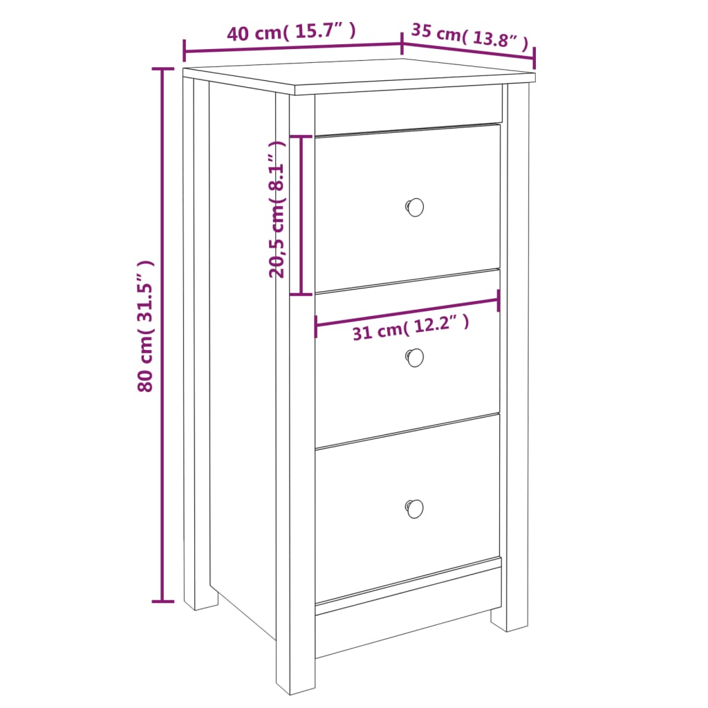 Skjenk Hvit 40x35x80 cm heltre furu