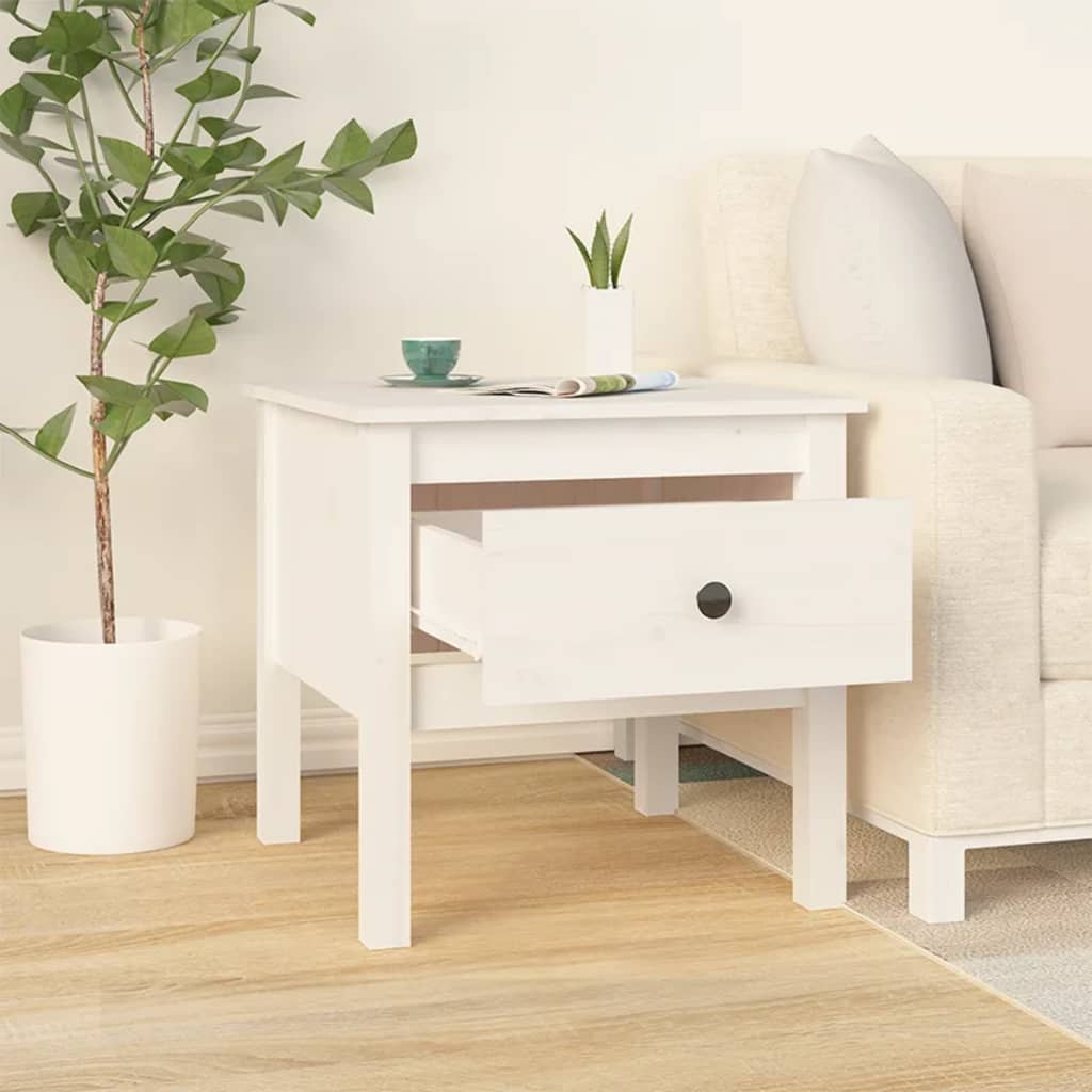 Sidebord Hvit 2 stk 50x50x49 cm heltre furu