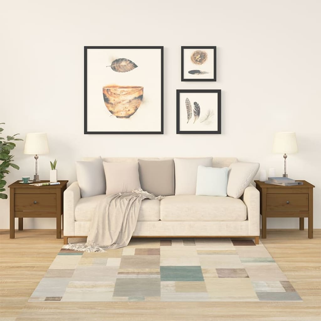 Sidebord Tre 2 stk Honningbrun 50x50x49 cm heltre furu