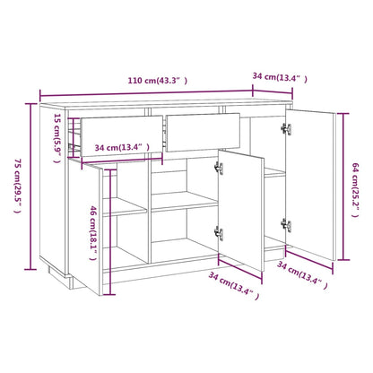 Skjenk Hvit 110x34x75 cm heltre furu
