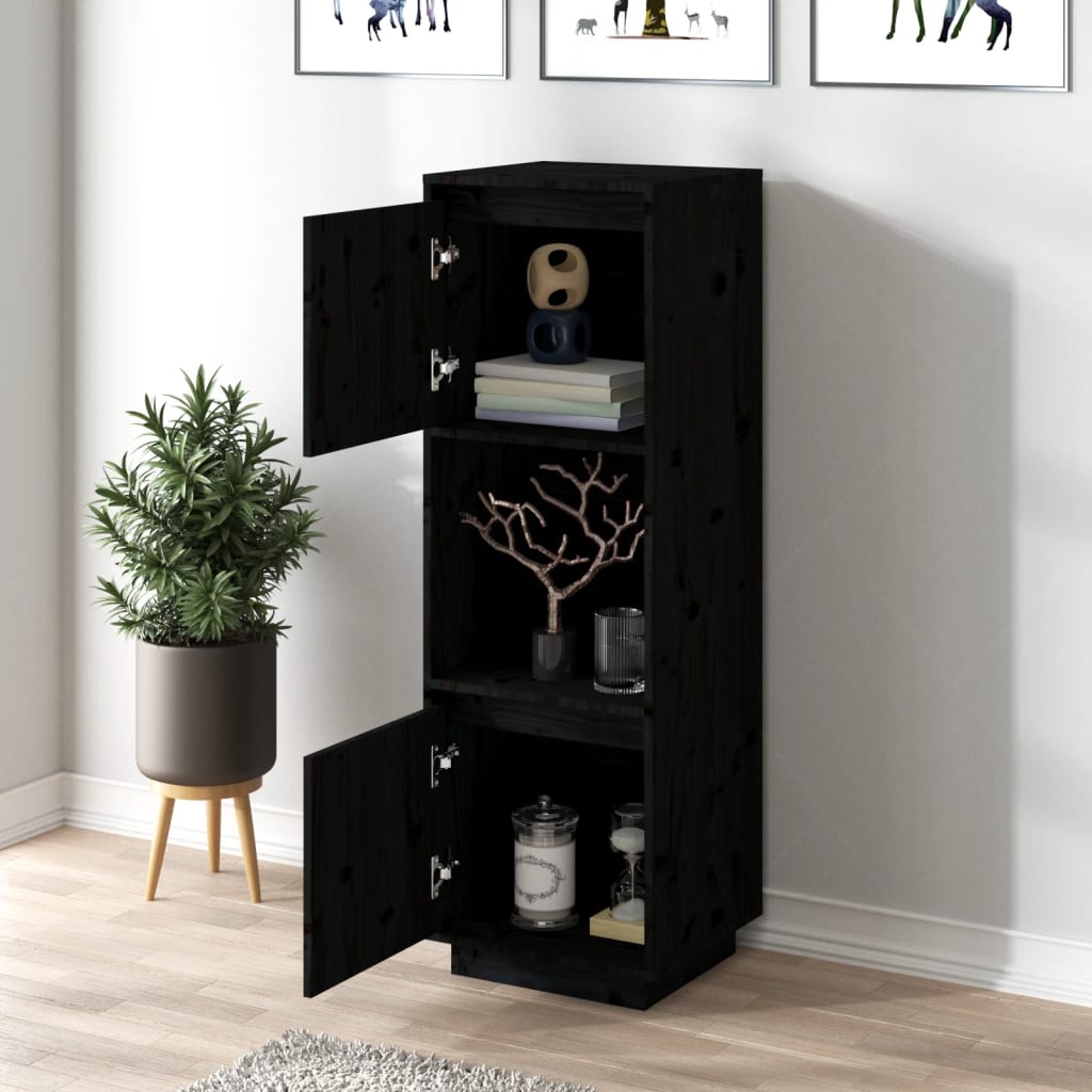 Skap svart 38x35x117 cm heltre furu