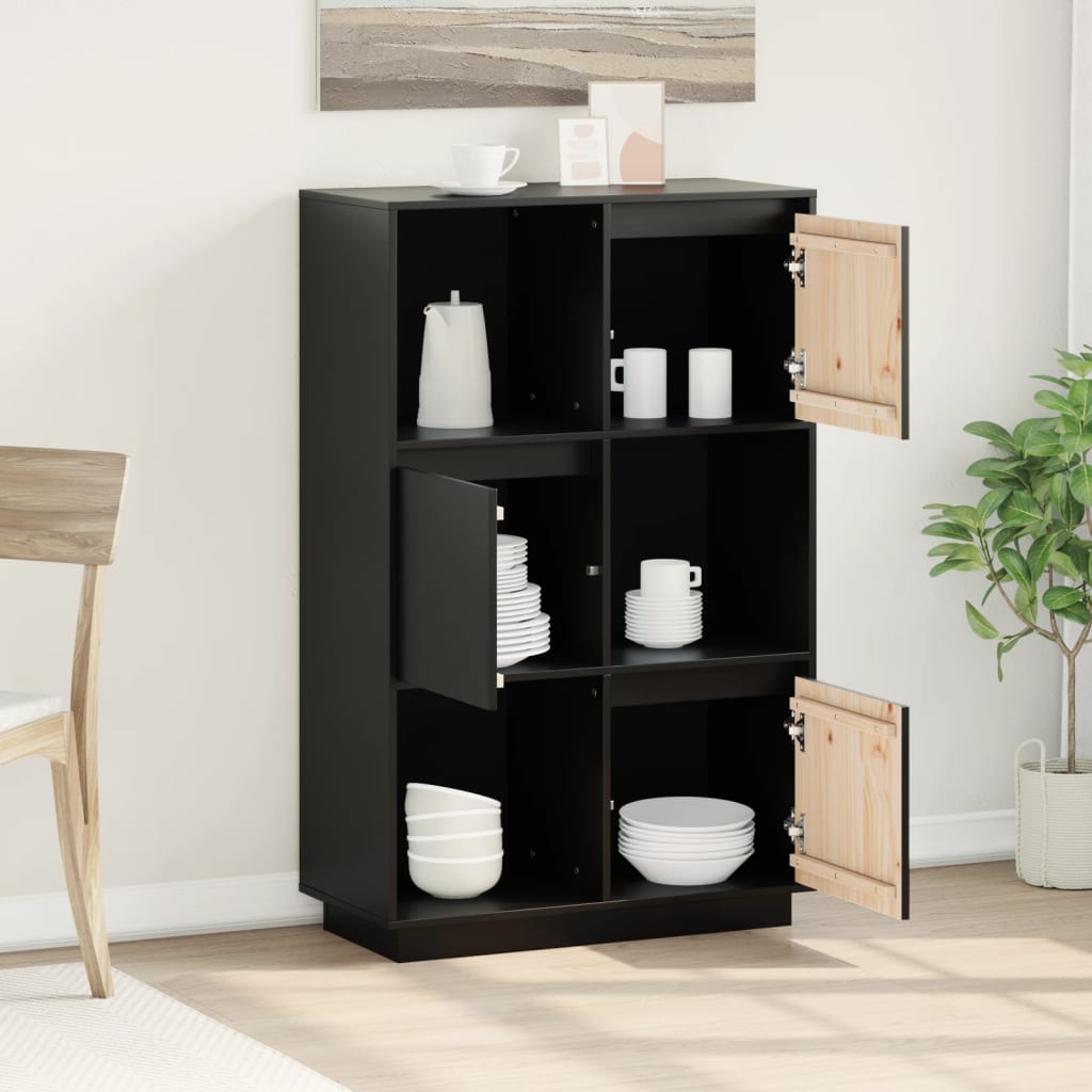 Skap svart 74x35x117 cm heltre furu