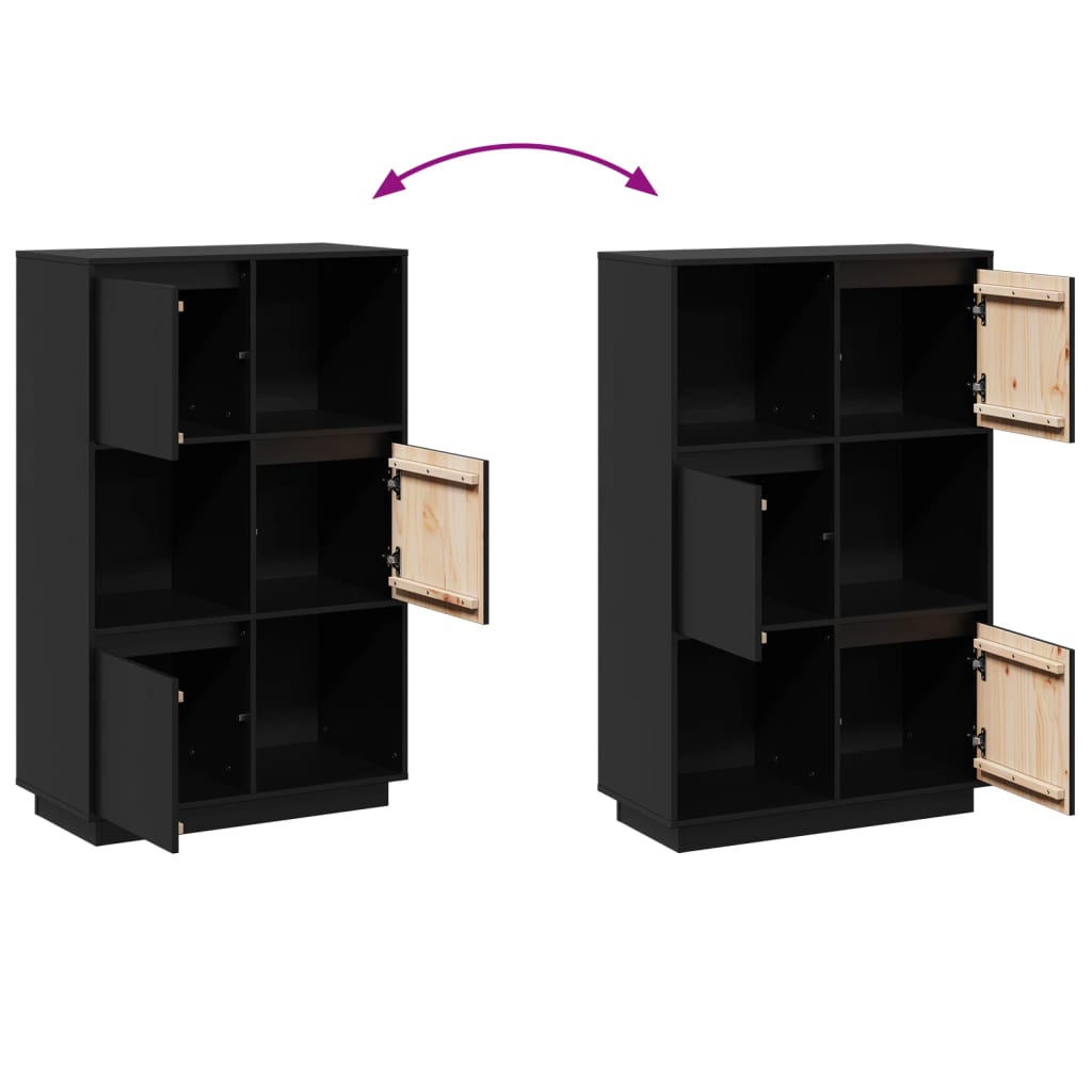 Skap svart 74x35x117 cm heltre furu