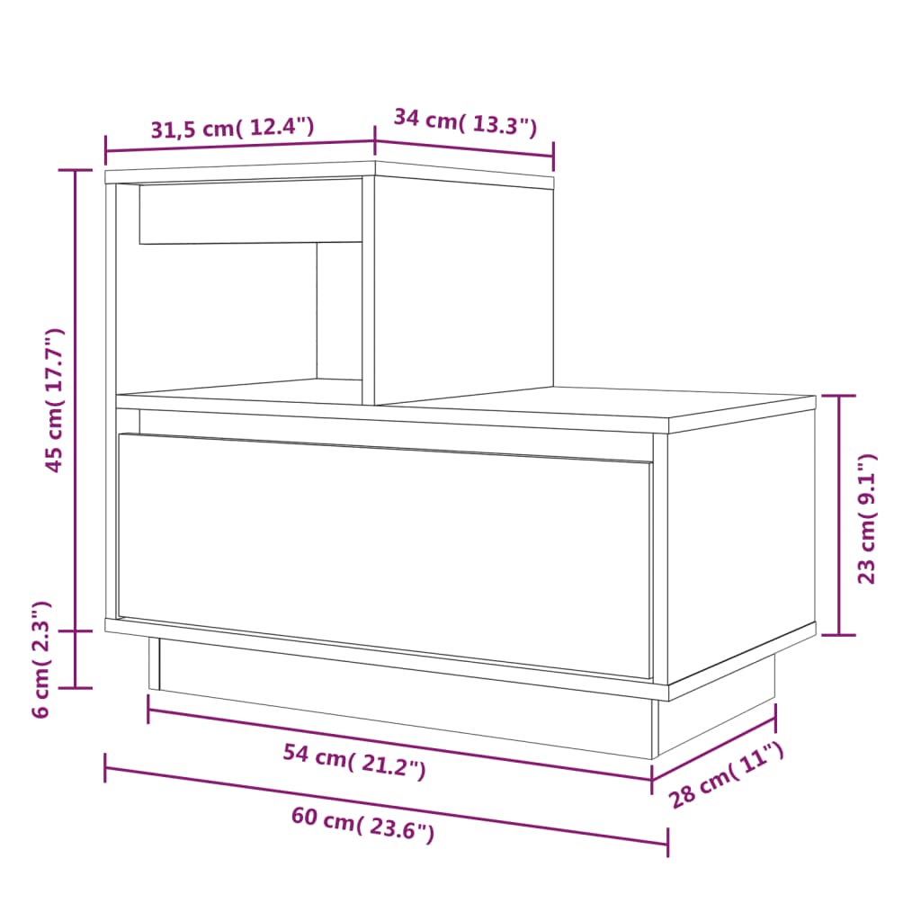 Nattbord Sengbord Tre heltre furu 60x34x51 cm