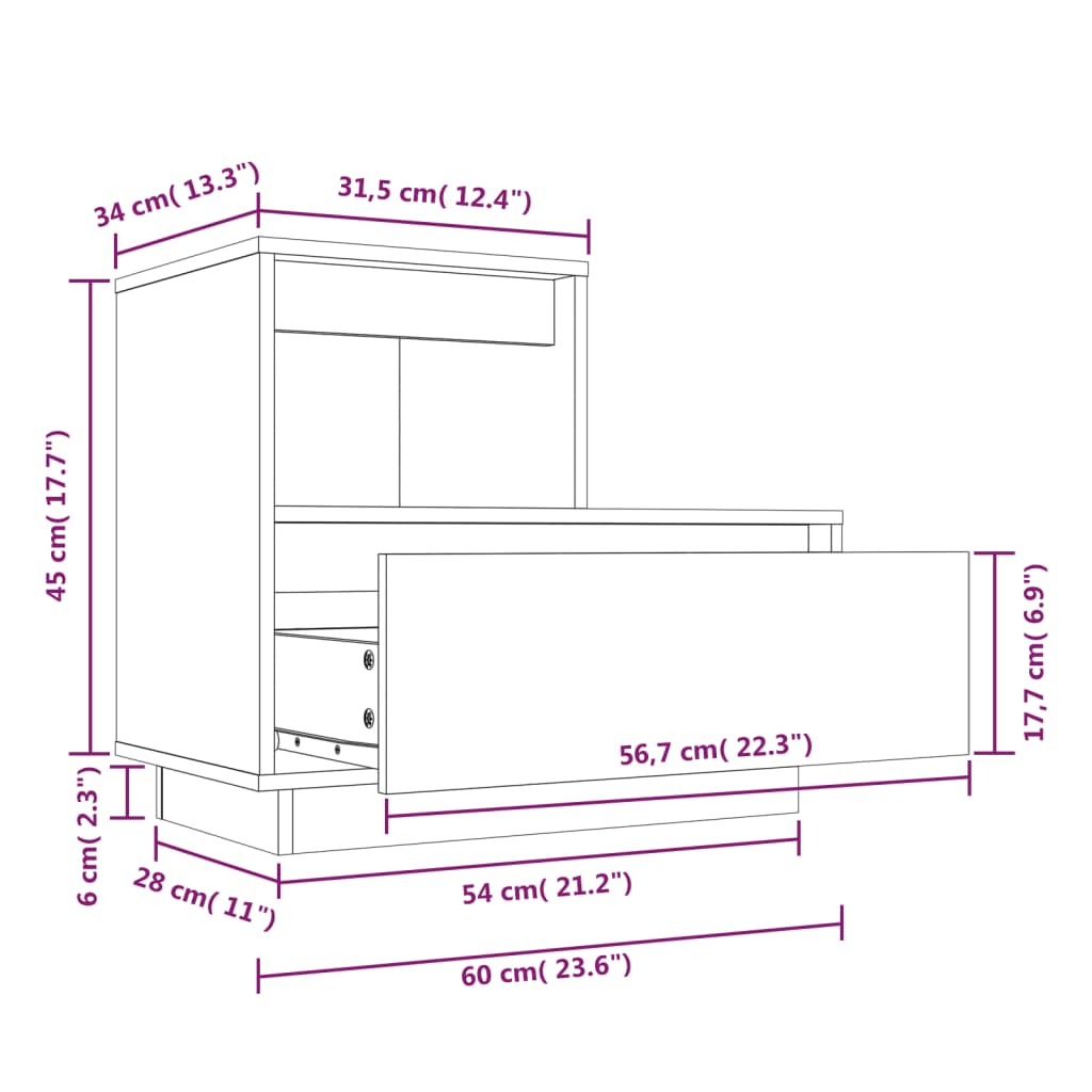 Nattbord Sengbord Tre heltre furu 60x34x51 cm