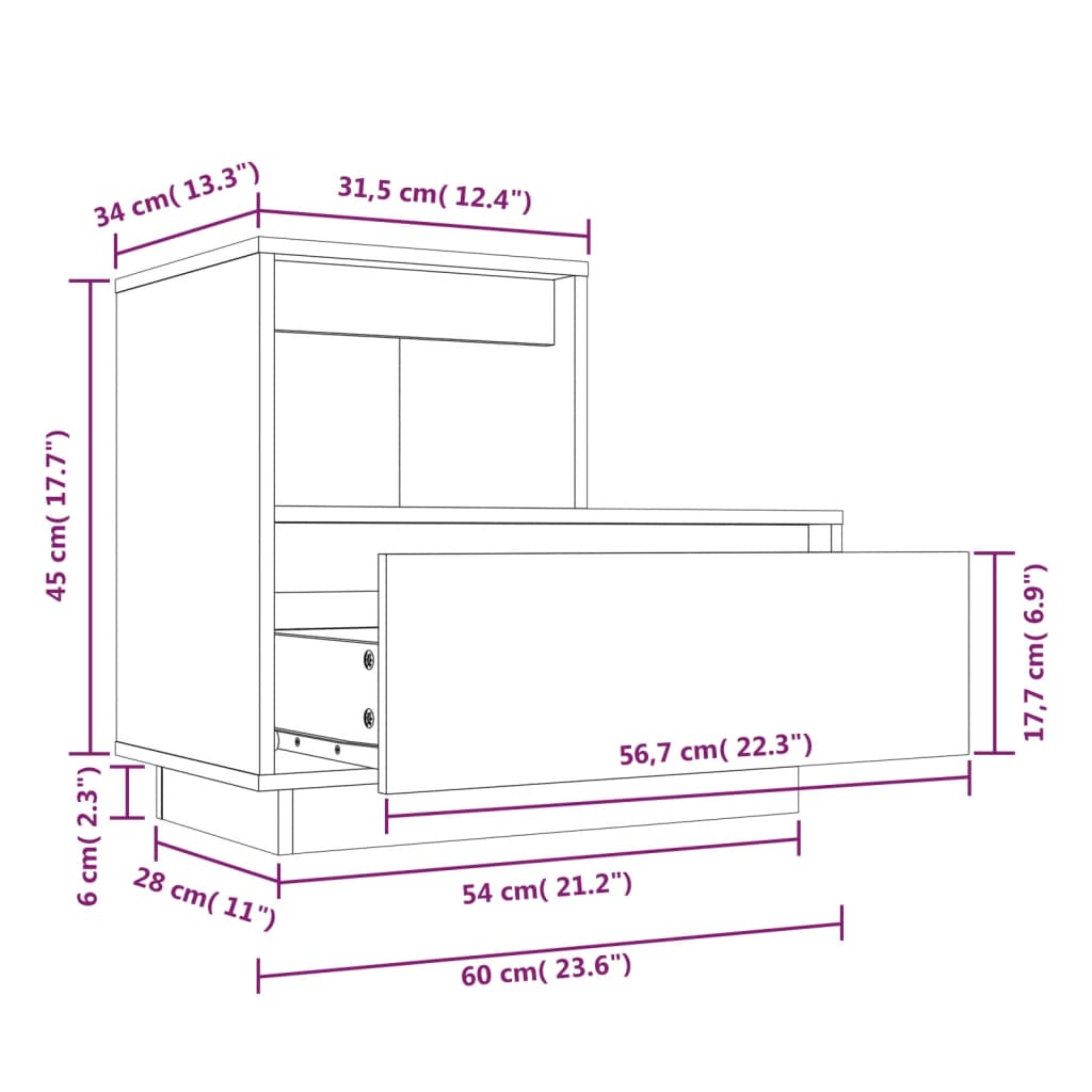 Nattbord Sengbord Hvit 60x34x51 cm heltre furu