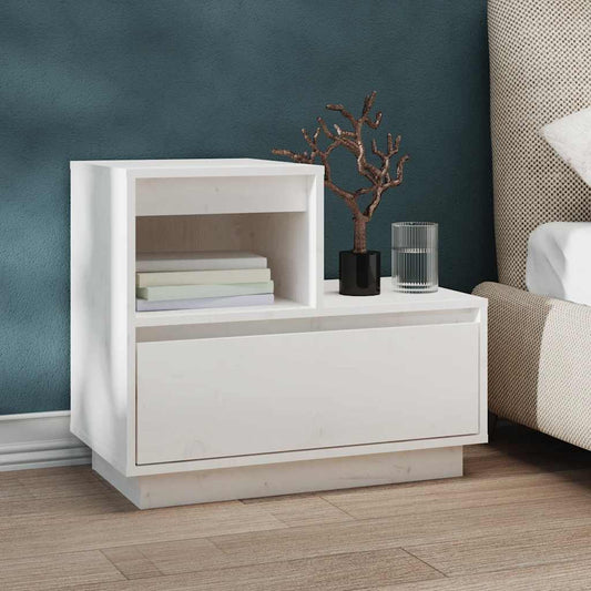 Nattbord Sengbord Hvit 60x34x51 cm heltre furu