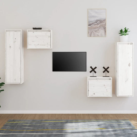 TV-Møbel Hvit Tv-benker 4 stk heltre furu