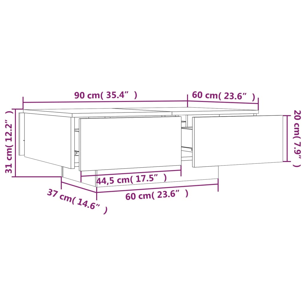 Salongbord Sofabord Sonoma Grå 90x60x31 cm